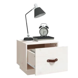 Table de chevet pin blanche design moderne mural, 40x34x35cm