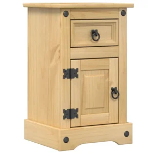 Table de nuit pin rustique 2 tiroirs, 35x32.5x58cm