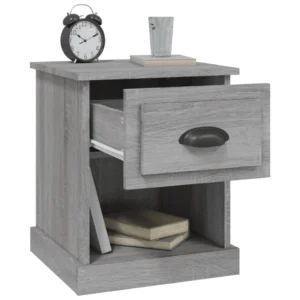 Table de nuit bois gris design scandinave 2 tiroirs, 39x39x47.5cm