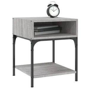 Table de nuit bois gris moderne tablette, 40x41x50cm