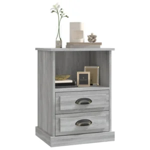Chevet bois gris design moderne 2 tiroirs, 43x36x60cm
