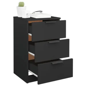 Chevet bois noir scandinave 3 tiroirs, 40x36x65cm