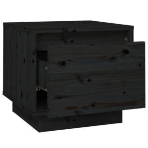 Table de chevet pin noir design moderne LED, 35x34x32cm