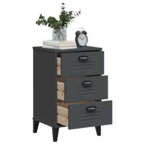 Table de chevet bois anthracite gris design moderne 2 tiroirs, 40x35x65cm