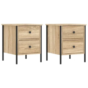 Lot de 2 tables de nuit bois moderne 2 tiroirs, 40x42x50cm