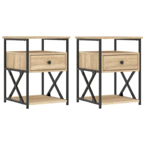 Lot de 2 tables de chevet bois design compact, 40x42x55cm