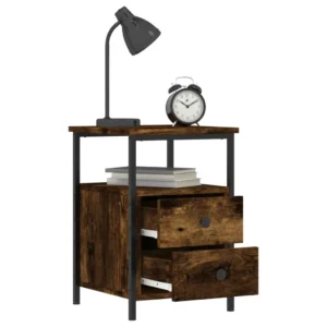 Lot de 2 tables de nuit bois design industriel transparent, 34x35.5x50cm