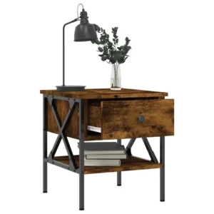 Lot de 2 chevets bois moderne industriel 1 tiroir, 40x42x45cm
