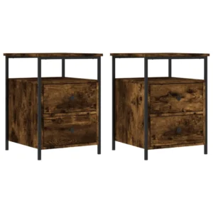 Lot de 2 tables de chevet bois design moderne tiroir coulissant, 44x45x60cm