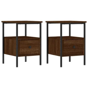 Lot de 2 chevets bois marron design minimaliste compact, 34x36x50cm