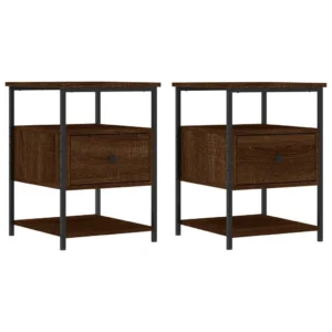 Lot de 2 tables de chevet bois marron design compact, 40x42x56cm