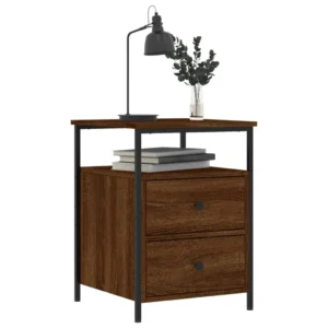 Lot de 2 chevets bois marron design moderne tablette, 44x45x60cm