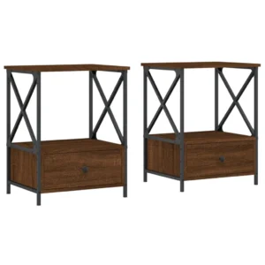 Lot de 2 tables de chevet bois marron scandinave transparent, 50x41x65cm