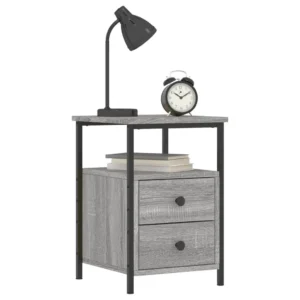 Lot de 2 chevets bois gris design moderne compact, 34x35.5x50cm