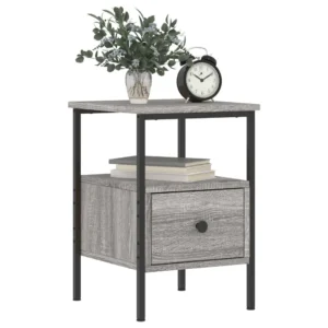 Lot de 2 chevets bois gris design compact, 34x36x50cm
