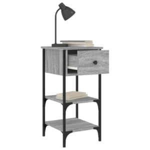 Lot de 2 tables de chevet bois gris design moderne compact, 34x36x70cm