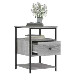 Lot de 2 tables de chevet bois gris moderne compact, 40x42x56cm