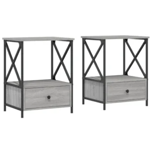 Lot de 2 chevets bois gris design moderne étagère ouverte, 50x41x65cm