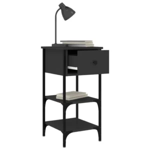 Lot de 2 tables de nuit bois noir design moderne compact, 34x36x70cm