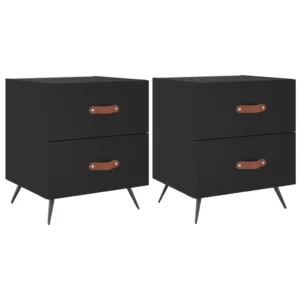 Lot de 2 chevets bois noir design moderne compact, 40x35x47.5cm