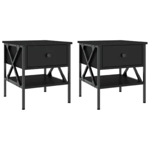 Lot de 2 chevets bois noir moderne industriel étagère ouverte, 40x42x45cm