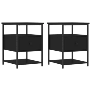 Lot de 2 tables de nuit bois noir design moderne compact, 40x42x56cm