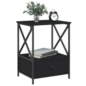 Lot de 2 tables de chevet bois noir industriel suspendu, 50x41x65cm