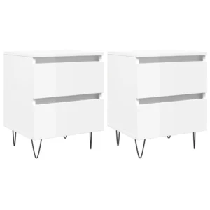 Lot de 2 chevets bois blanc design moderne LED, 40x35x50cm