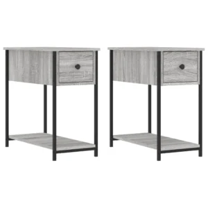 Lot de 2 tables de chevet bois gris design moderne compact, 30x60x60cm