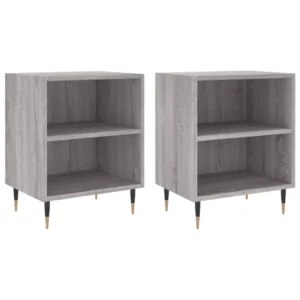 Lot de 2 tables de chevet bois gris design moderne 1 tiroir, 40x30x50cm