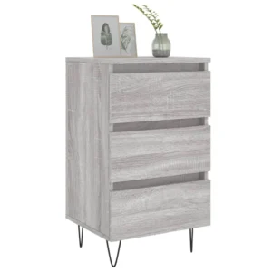 Lot de 2 tables de chevet bois gris design moderne compact, 40x35x69cm